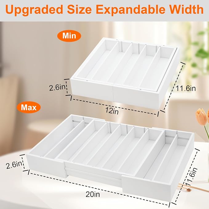 MinBoo Bamboo Drawer Organizer - Expandable K Cup & Pods Holder, Coffee Pod Storage, Tea Organizer, Versatile Kitchen Accessory Organization and Storage,White - Image 3