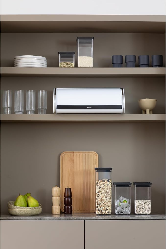 Brabantia Roll Top Bread Box | Large | White | Metal Front Opening Bread Store for Kitchen Countertop | Partly Flat Top for Extra Storage, Magnet Closing Lid | Fits 2 Loaves - Image 7