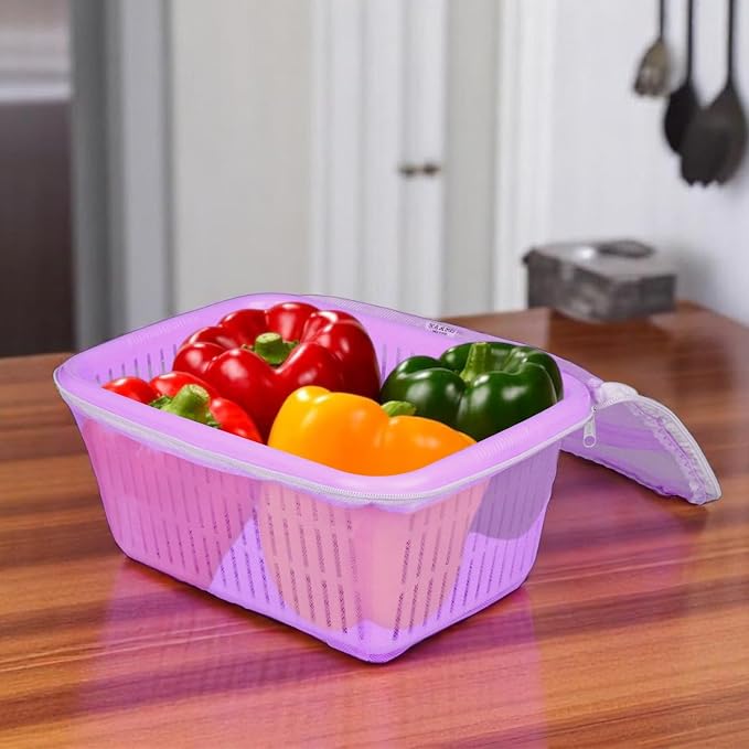 Go Hooked Multipurpose Plastic Storage/Gift Basket With Net Cover | Stylish Basket With Zip Net Cover Pack Of 2 (Purple) - Image 2