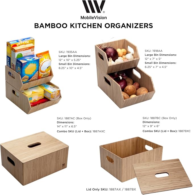 Mobilevision XL Versatile Bamboo Storage Bins for Pantry & Kitchen Cabinet Organizer Multi-Purpose / 2 Piece Stackable Set Larger Bins - Image 7
