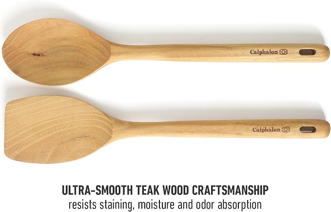 Calphalon Prime 7-Piece Silicone and Teak Wood Kitchen Tool Set, Stainless Steel Kitchen Utensil Set, Kitchen Spoon And Spatula Set, Heat Resistant Non-Slip Kitchen Gadgets Set - Navy Blue - Image 5
