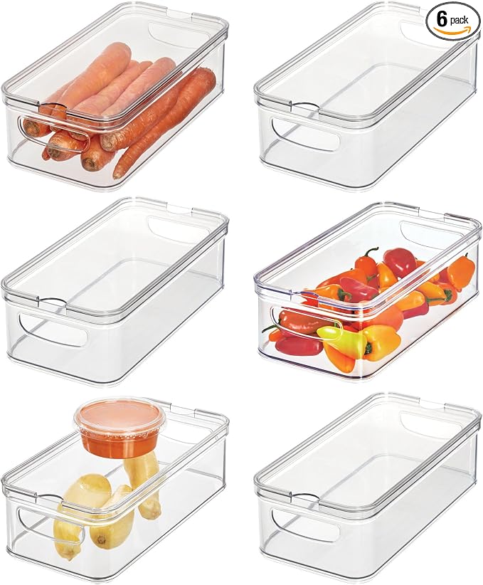 iDesign Stackable Fridge Organizer Bins with Lids for Fresh Produce - Set of 6 - Clear by iDesign