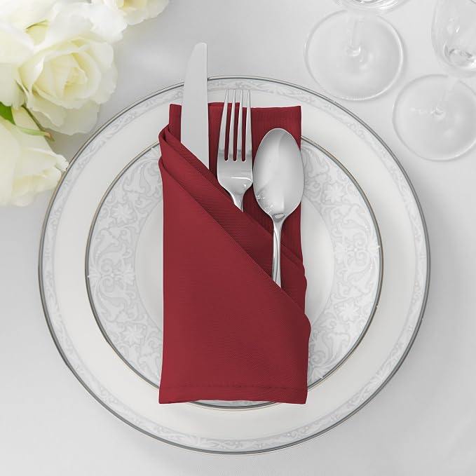 Lann's Linens Set of 144 Cloth Dinner Napkins, 20-inch Polyester Napkins, Washable and Reusable Fabric for Weddings, Hotels, Restaurants - Burgundy - Image 4