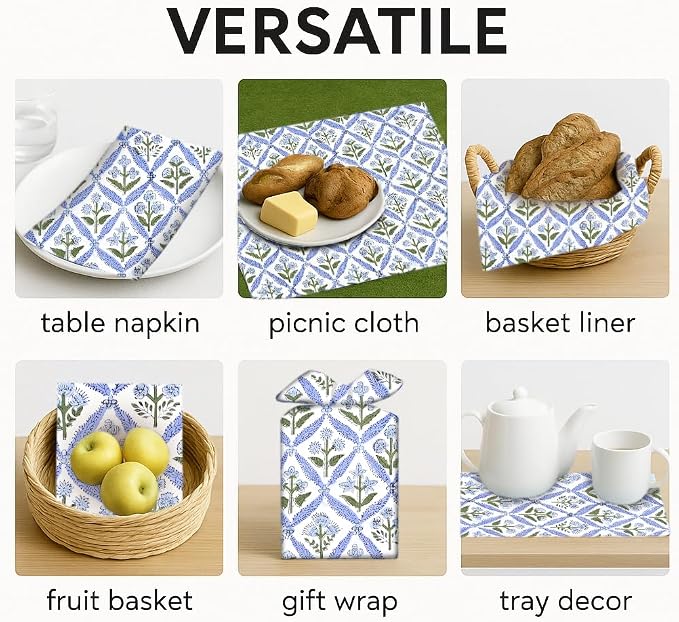 Light Steel Blue Hand Block Print 100% Cotton Napkins 18" x 18" (Set of 4) Reuseable Kitchen Napkins Cloth Decor Dinner Party Wedding Cocktail Gift for Spring, Easter, Summer - Image 7