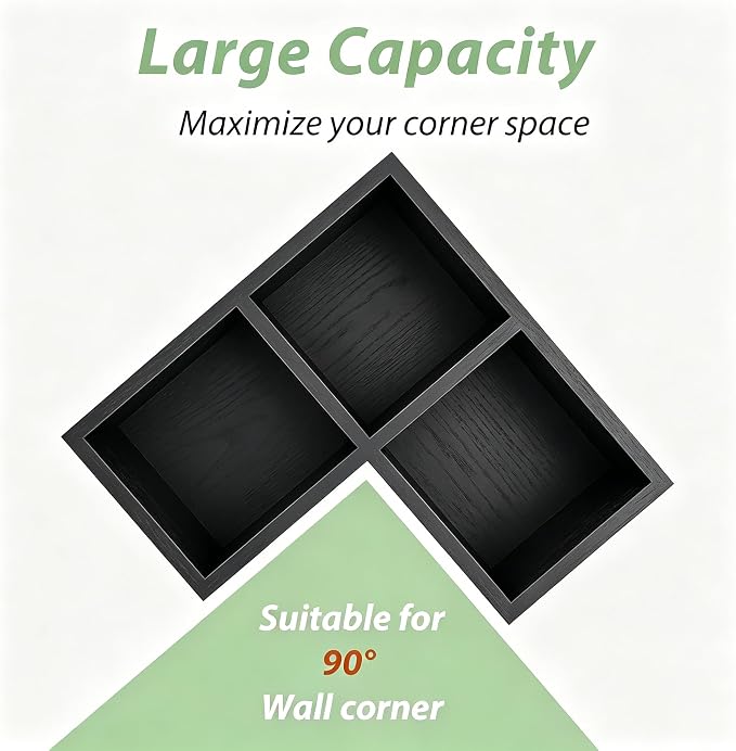Extra Large Utensil Holder Countertop for Kitchen Counter,Wood Black | 3 Compartments Silverware Caddy Organizer,Corner Kitchen Utensil Holder,Farmhouse Cooking Storage Crock for Spatula,Spoon - Image 4
