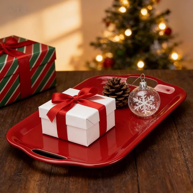Extra Large Melamine Platters, Serving Tray with Handles for Cookie, Cupcakes, Desserts, Dishwasher Safe, Ottoman Tray Decor, Set of 2, 2 pcs Mats Included (Red, 21''x14'') - Image 7