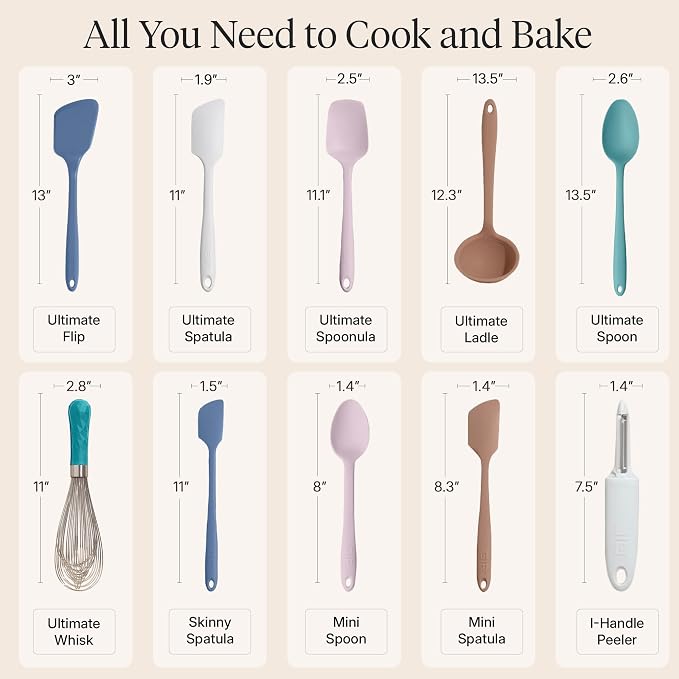 GIR: Get It Right 10-Piece Silicone Ultimate Kitchen Utensil Set – Spatulas, Ladle, Flip, Spoons, Whisk, Peeler & Spoonula – Nonstick, Non-Toxic, Heat-Resistant – Danish - Image 3