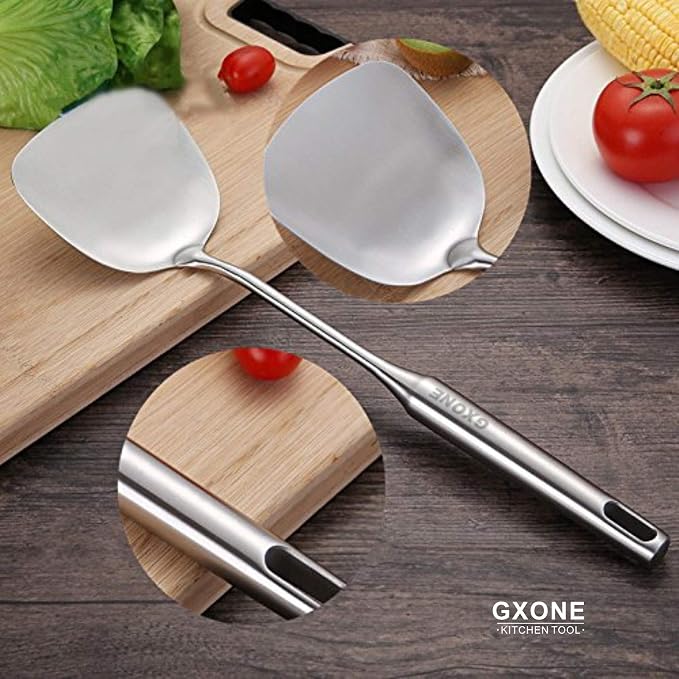 Wok Spatula,Stainless Steel,Long Handle Wok Utensils,Silver/14.7Inch | chinese spatula,for cooking,cooking utensils,for Metal wok/cast iron pan - Image 5