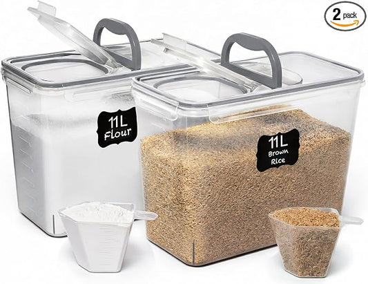 Shazo 2 PC (11L | 372 oz) Flour Sugar Storage Containers with Spout Lid & Easy Carry Handle - BPA Free Extra Large Airtight Food Storage Containers with Lids - Rice Canisters Sets for Kitchen & Pantry by Shazo