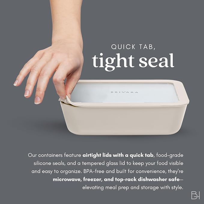 Glass Food Storage Container with Lid, 5-Cup Medium Square | Microwave-Safe Airtight Lid, Oven-Safe Ceramic-Coated Glass | Zero Plastic, No PFAS/PFOA/BPA, Reusable [Crema] - Image 7