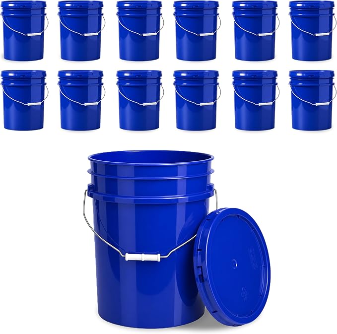 5 Gallon Bucket - Food Grade w/Lid BPA-Free, 12 Pack - Blue | Airtight Gasketed Tear Strip Lid, Heavy-Duty 90 Mil HDPE Plastic Pail, Bulk Storage, Food Safe Durable Container, Made in USA by ePackageSupply