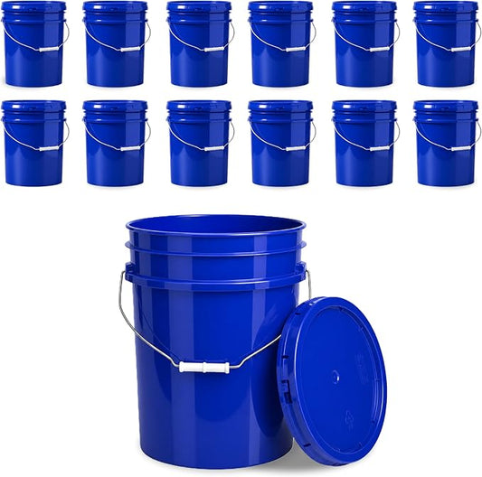 5 Gallon Bucket - Food Grade w/Lid BPA-Free, 12 Pack - Blue | Airtight Gasketed Tear Strip Lid, Heavy-Duty 90 Mil HDPE Plastic Pail, Bulk Storage, Food Safe Durable Container, Made in USA by ePackageSupply