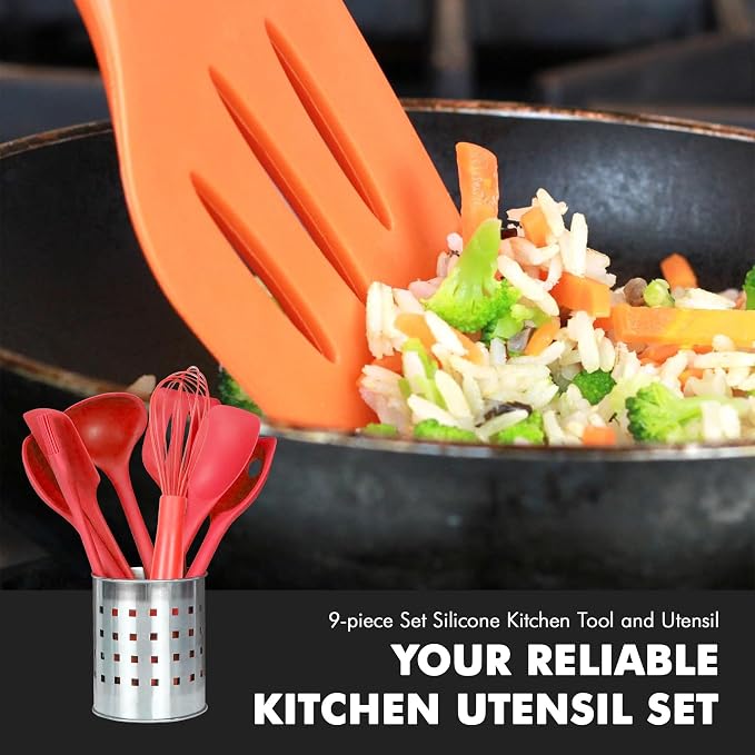 Chef Craft Premium Silicone Kitchen Tool and Utensil Set, 9 Piece, Red - Image 5