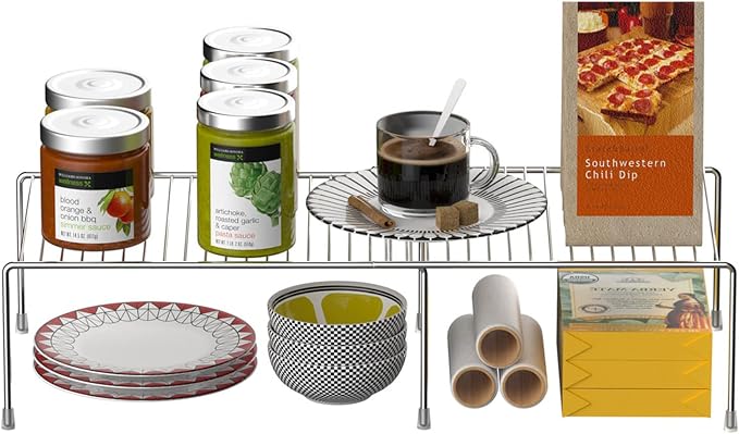 Kitchen Cabinet Expandable Shelf Organizers Set of 6, Adjustable Metal Wire Pantry Storage Shelves, Plate Dish Organizer Rack for Cabinets, Cupboard, Counter, Freezer, Countertop, Chrome - Image 4