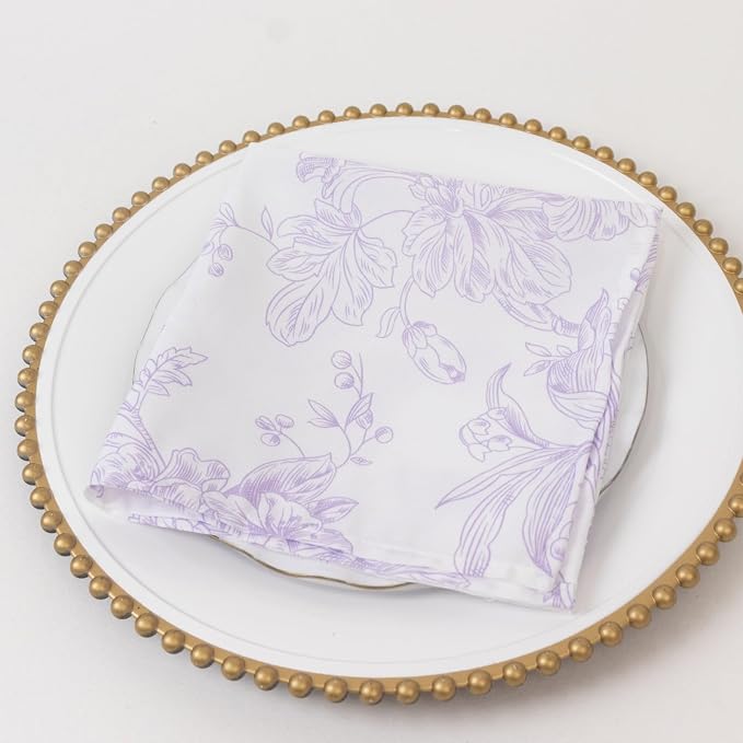 Efavormart Premium 5-Pack French Toile Cloth Napkins – 17"x17" Lavender Lilac and White Reusable Polyester Table Napkins in Floral Design for Events & Dining - Image 2
