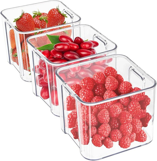 3Pack Fridge Organizer Drawer Divider Cube Pull-Out Bins Clear Food Container Refrigerator Storage box Produce Saver for Pantry Kitchen Cabinet by MineSign