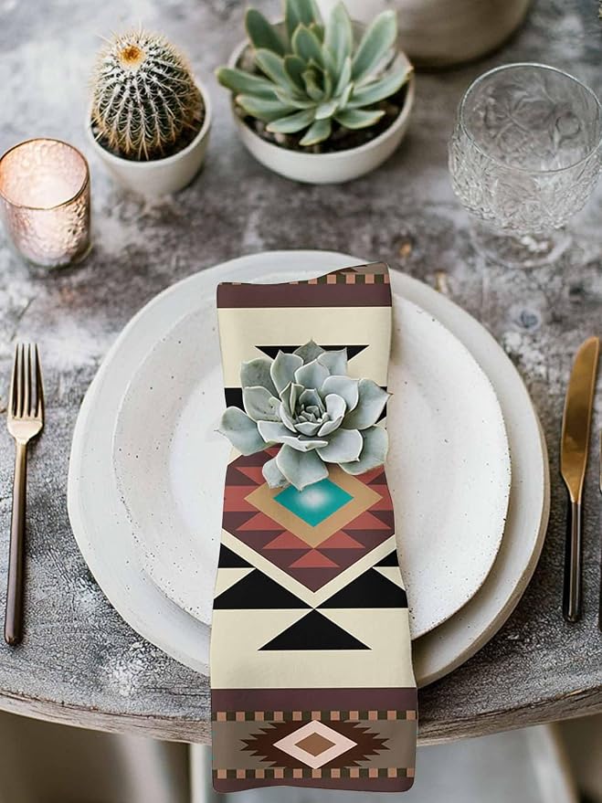 Multicolor Boho Cloth Napkins Set of 6 - Washable Dinner Napkins Reusable Table Napkins for Home Party Weeding Dining Table Setting Decoration,Western Southwest Native American Indian Oversized - Image 3