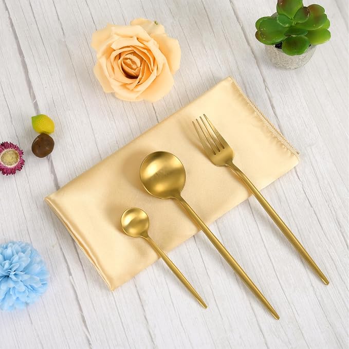 72 PCS Champagne Gold Square Satin Cloth Napkins, 20 X 20 Inch | Soft Smooth, Washable Reusable, Silk Dinner Table Napkins Bulk, for Weddings Parties Banquets Dining and Restaurants - Image 8