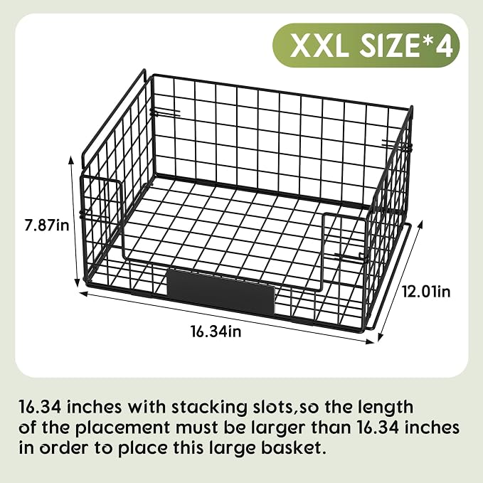 JKsmart 4 Pack XXL Stackable Wire Baskets for Pantry Organizers and Storage | Vegetable and Fruit Basket with Name Plates & Handles, Kitchen Pantry Organizer for Snack Can Fruit Veggies - Image 6