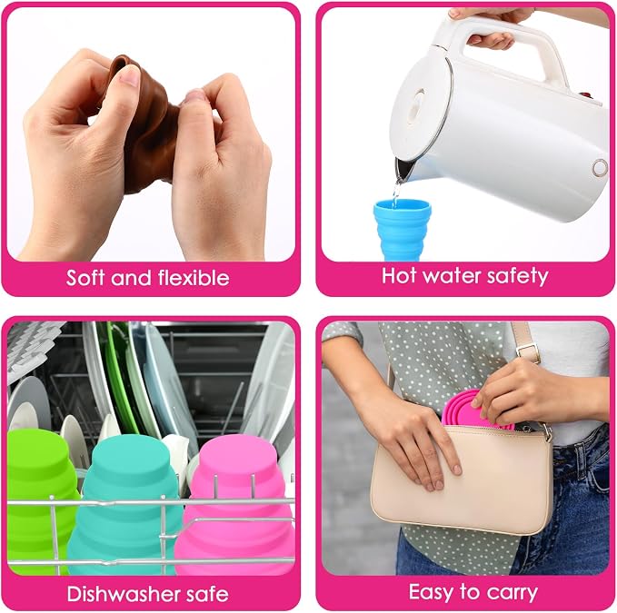 Umigy Silicone Collapsible Cup Without Lids Travel Portable Foldable Cup Colorful Reusable Collapsible Shot Cup Expandable Drinking Cup for Kids Traveling Outdoor Hiking, 12 Colors - Image 4