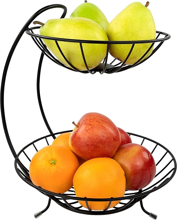 2-TierFruit & Vegetable Basket for Dining Table, Centre Table I Metal Fruit Bowl or Bread Basket Vegetables Storage Organizer Holder I Multi-Purpose Basket for Kitchen & Home, Black - Image 10