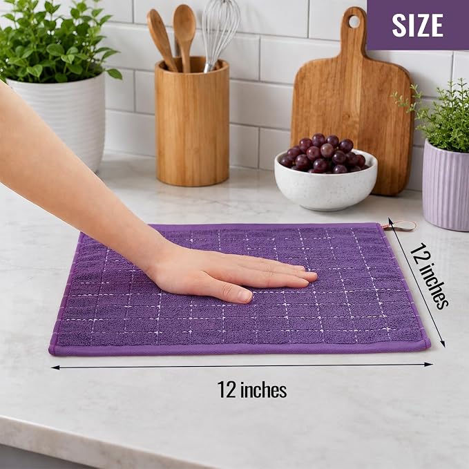 Kitinjoy 100% Cotton Terry Kitchen Dish Cloths, 12”x 12”, 8-Pack, Purple | Ultra Soft and Absorbent Dish Towels for Kitchen, Suitable for Drying and Washing Dishes - Image 4