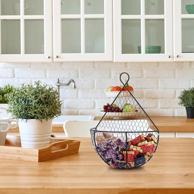 BSTKEY Set of 2,Wall-Mounted Hanging Metal Fruit Vegetable Baskets Hanging Produce Bins for Flowers, Decorations,Veggies,Decorations and More, Black - Image 8