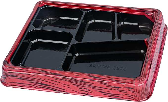 Restaurantware-Bento Tek 18.3 Ounce Meal Prep Containers, 50 Disposable To Go Food Boxes - Lids Sold Separately, 5 Compartments, Red And Black Plastic Bento Lunch Boxes, Freezable, For Take Out - Image 12