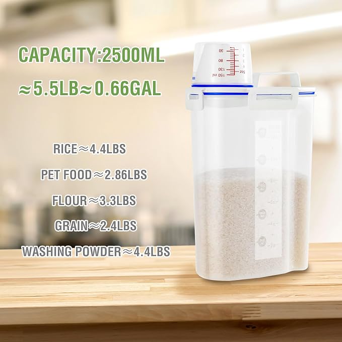 6 Pcs Set Rice Storage Container, Flour Dispenser with Pouring Spout & Measuring Cup, Kitchen Plastic Dry Food Storage Bin for Grain Oatmeal Snacks Pet Dog Food | Kitchen Pantry Dry Food Storage Holder for Grain Oatmeal Snacks Pet Dog Food - Image 4
