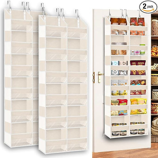 2 Pack Over The Door Organizer 6 Tiers, Extra Large Behind Door Storage of 12 Compartments, 80 lbs Weight Capacity Hanging Storage Organizer with Clear Window Kids Toys,Shoes (6 Tiers - Beige) by Ofiray-home