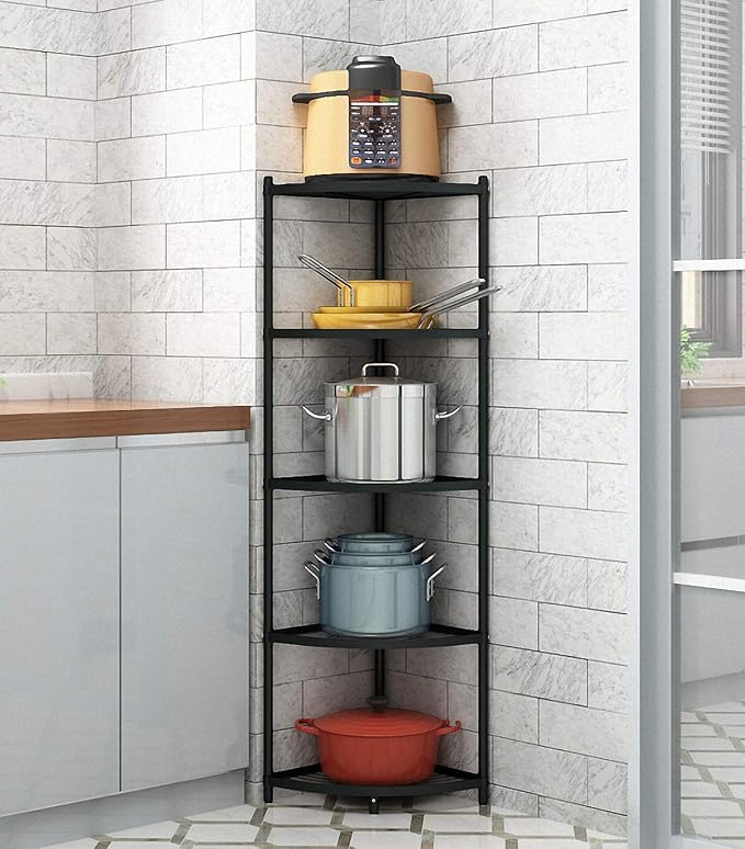 MAGCOLOR 5-Tier Kitchen Corner Shelf Rack, Free Standing Pot Rack for Organizer Stainless Steel Cookware Stand by MAGCOLOR