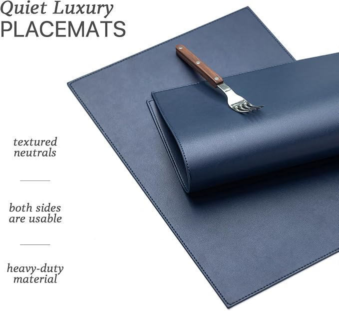 Baroyal Faux Leather Placemats Set of 6 Vinyl Washable Wipeable Table Mats for Kitchen Dining Table Heat Resistant Waterproof Modern Indoor/Outdoor Placemats Non-Slip Easy Clean Place Mats (Navy Blue) - Image 2