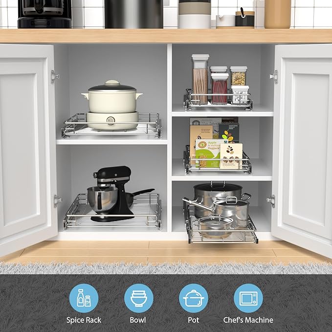 ZOINLIY Pull Out Cabinet Organizer,Slide Out Kitchen Organizers Storage | Heavy Duty Drawer Cupboard Storage Basket, Smooth Sliding, Chrome Finish - Image 2