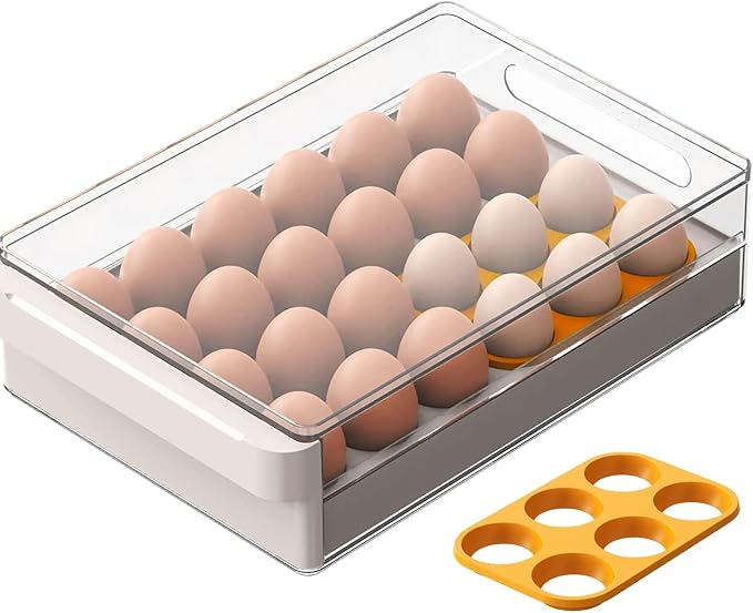 Egg Storage Container - BPA Free Refrigerator Organizer Bins, Stackable Egg Holder, 24 Egg Tray, Clear Egg Drawer by vacane