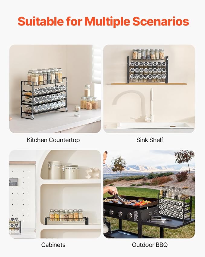 VEVOR Detachable Spice Rack Organizer for Cabinet, 4 Tie Stackable Seasoning Organizer, Spice Jars Kitchen Storage for Countertop Kitchen Pantry Cupboard, 15.8x10.7 in - Image 6