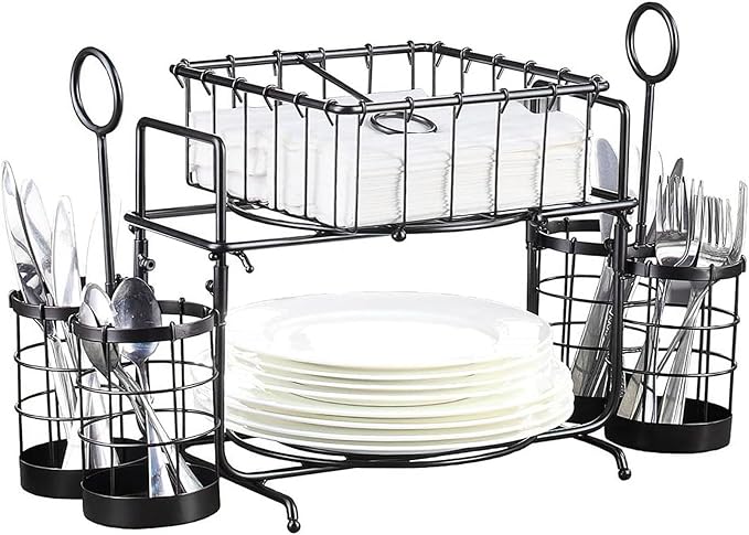 Metal Buffet Caddy Tabletop Organizer, Flatware Napkin and Plate Picnic Caddy Stackable Serving Set for Kitchen, Picnic, Camping, Party,Dining, Entertaining, Parties,Thanksgiving - Image 2