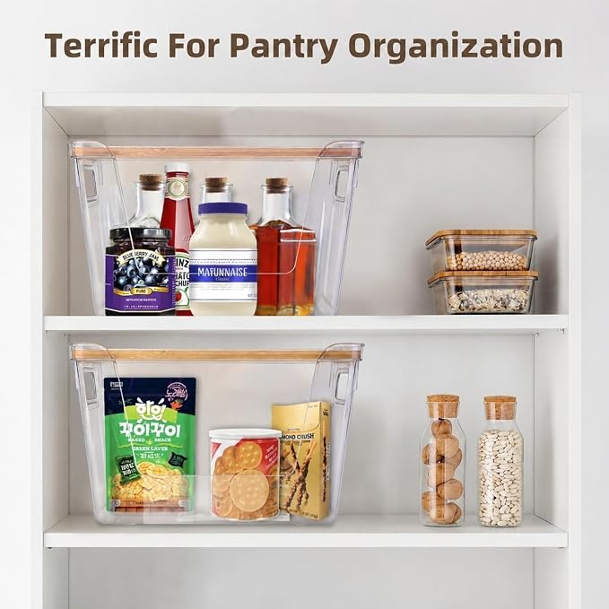 2 Set Potato And Onion Storage Bins with Bamboo Lid, Clear | Stackable Pantry Organizers And Storage, Front Open Fruit And Vegetable Storage, Kitchen Counter Storage, Fruit Basket - Image 7