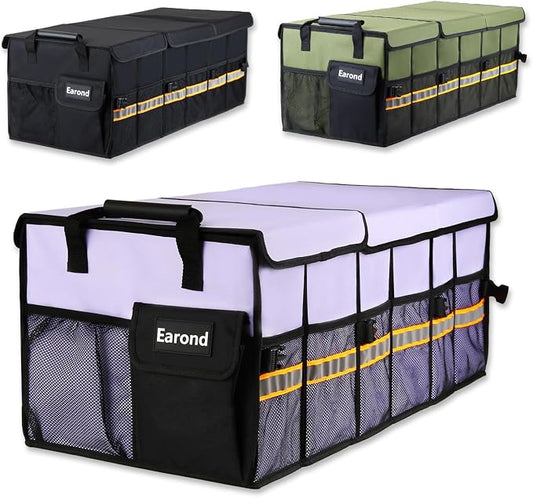 Car Trunk Organizer with Lid,Collapsible Car Storage Organizer with Multi Compartments and Securing Straps for SUV,Sedan,Jeep-Cyan by EarondLabProducts