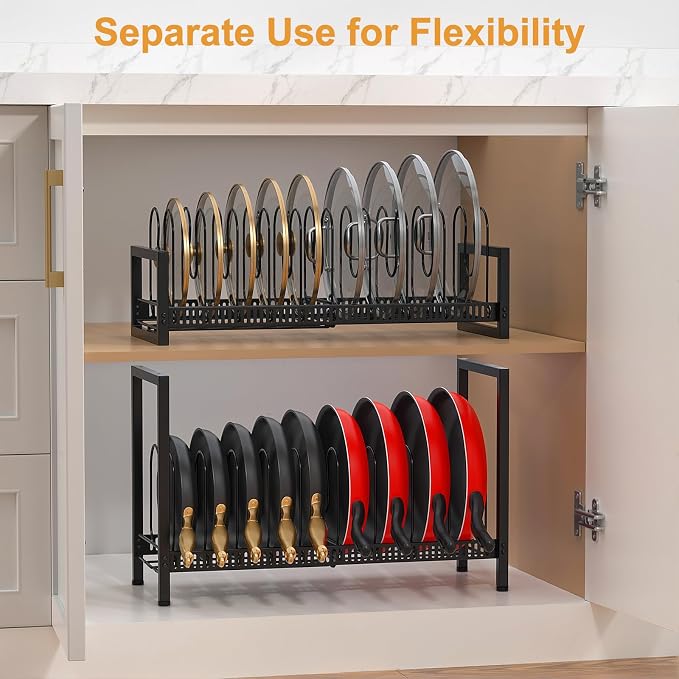 Housolution 2 Tier Expandable Pot and Pan Lid Organizer Holder Rack | 12"-20" Expandable, Adjustable Dividers, 2 DIY Methods for Flexible Storage - Image 3