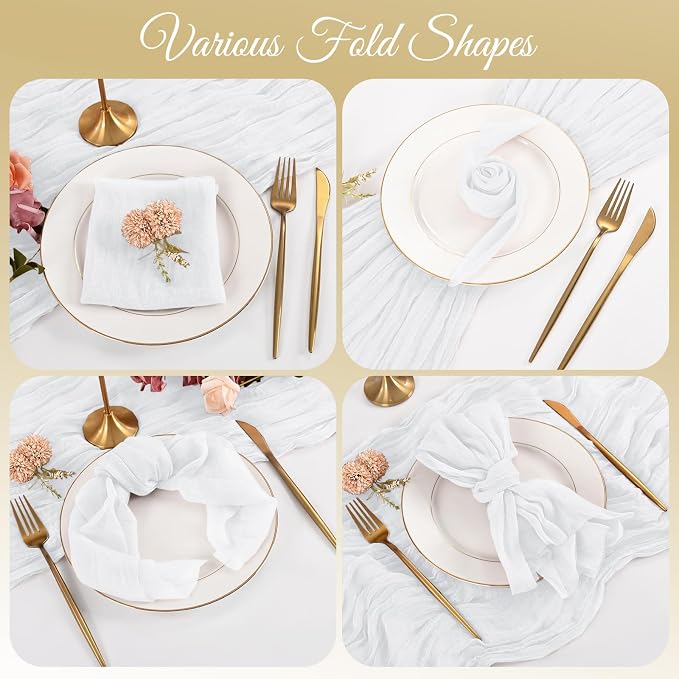 50 Pack White Cloth Napkins 20x20Inch Cheesecloth Napkins | Elegant Cloth Napkins for Table, Washable Rustic Boho Gauze Napkins, for Wedding Party Bridal Baby Shower Dinner Decor - Image 4
