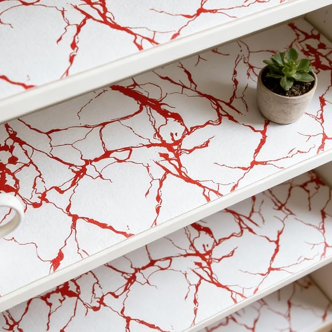 Red Marble Pattern Shelf Liner, Non-Adhesive Non-Slip Thickened | Drawer Liner Easy to Clean for Kitchen Cabinets, Tool Box, Refrigerator, Knife & Tape Measure17.3×236.2in - Image 7