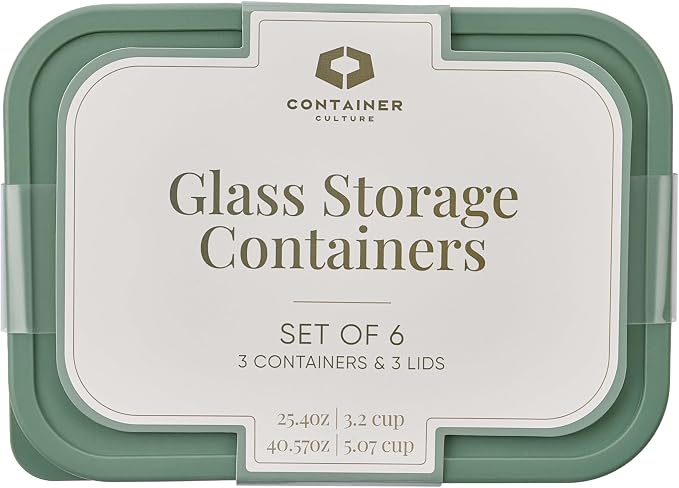Glass Food Storage Containers with Lids — 6 Piece — 26.5 oz & 40.57 oz Glass with BPA-Free Leakproof Stackable Lids — Microwave, Oven & Dishwasher Safe — Ideal for Meal Prep & More - Soft Sage - Image 3