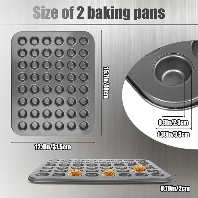 Muffin Pan, 2 Pcs 48 Cup Mini Muffin Pan Cupcake Pan Muffin Tin,Mini Cupcake Pans For Baking Cheesecake Tailgate Party Supplies, Dishwasher Safe, 15.94 X 12.6 X 0.79 Inches - Image 2