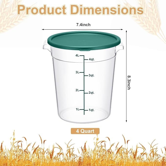 4 Pcs 4 Qt Food Storage Container Bucket with Lids Clear Proofing Containers for Dough Rise Bread with Scale Handle Round Flour Commercial Storage Bucket for Home Restaurant Food(Multicolor) - Image 2