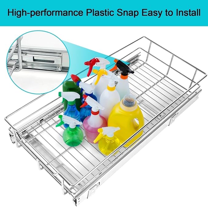 Pull Out Cabinet Organizer 15" W X 22" D, Chromed, Full Slide Out Drawers | For Kitchen Organizers and Storage, Pull Out Drawers For Cabinets Capacity Heavy Duty Caddy, Cabinet Shelves, Bathroom Pantry - Image 8