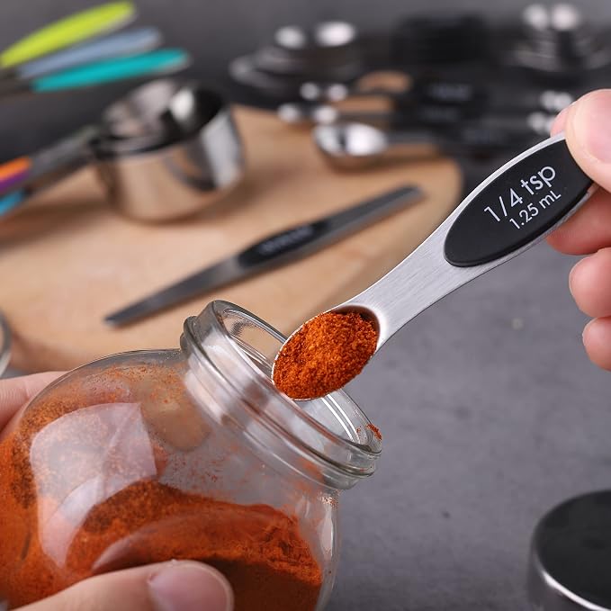 Measuring Cups and Spoons Set of 17 Double Sided Magnetic Measuring Spoons | Stainless Steel Measuring Cups Nesting Magnetic Measuring Spoons Set with 1 Leveler for Dry and Liquid Ingredients - Image 5