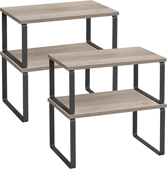 SONGMICS Cabinet Organizer Shelf, Set of 4 Kitchen Counter Shelves, Kitchen Storage, Spice Rack, Stackable, Expandable, Metal and Engineered Wood, Ink Black and Heather Greige UKCS021X02 by Unknown