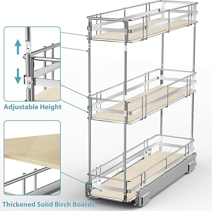 Pull Out Spice Rack Cabinet Organizer 6" W x 20½" D, 3 Tier Heavy Duty Slide Out Wood Shelf for Narrow Cabinet, Pull Out Storage for Kitchen - Image 5
