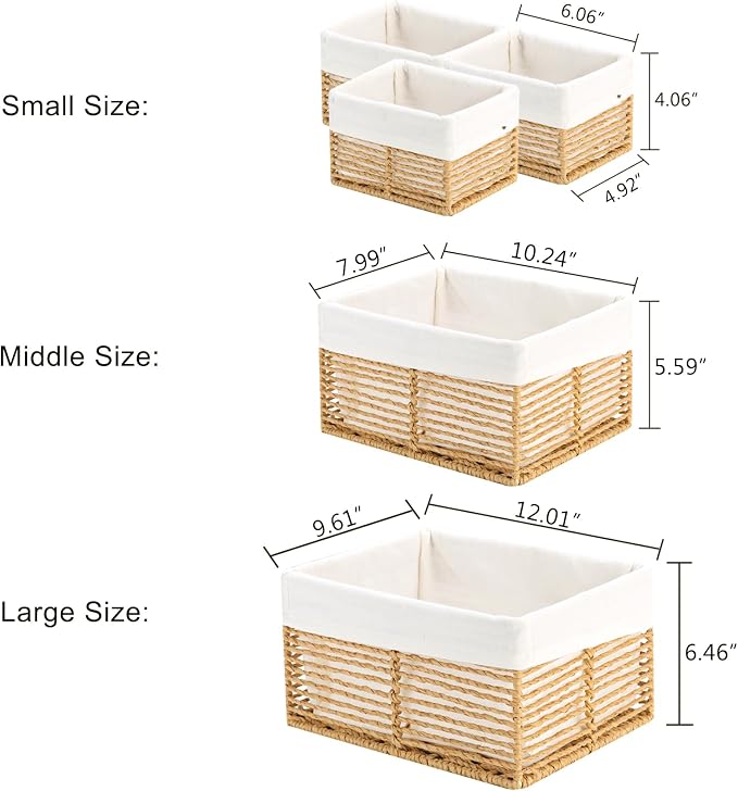 Wicker Storage Basket, Hand-Woven Paper Rope Wicker Baskets, Rectangular Small Wicke Baskets for Organizing, Cube Storage Bins for Closet/Clothes/Dresser, Natural, 5-Pack - Image 2