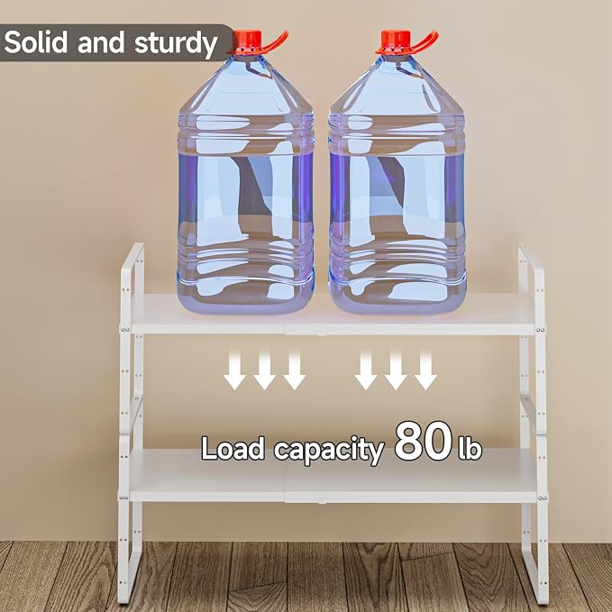 Expandable Cabinet Shelf Organizer, 16.5"~27''L, White | Stackable, Adjustable Height, For Cabinet, Countertop, Pantry & Cupboard, Spice Rack, 10.2" W x 9.6" H - Image 3